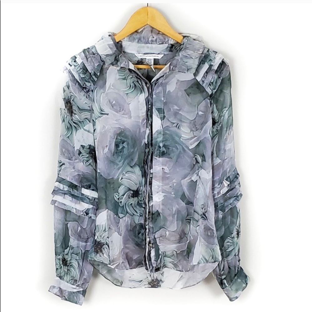 Diane Von Furstenberg Pintura Silk Ruffle Blouse